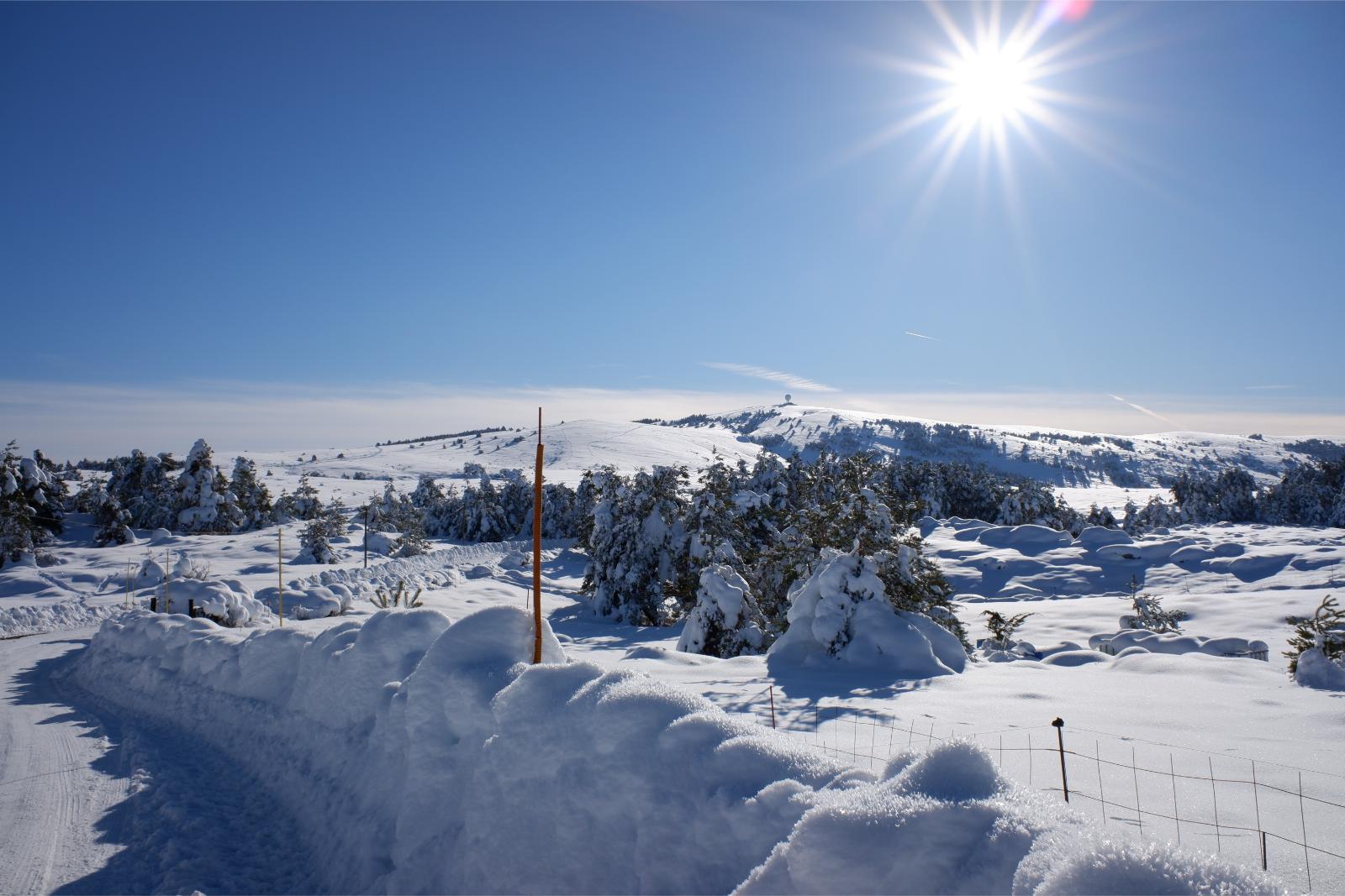 Friday January 8th 2021, Plateau de Caussols, South of France, Snowy view of the road just after the entrance gate before. Note that the road has been cleared