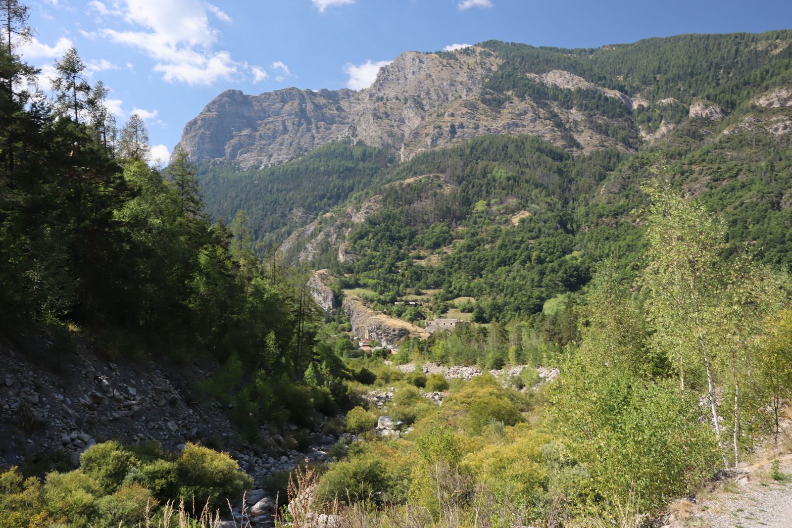 Sunday 10th September 2023, View down the valley North East from Cascade de la Lance, about 1km South West of Colmars-les-Alpes France(in the distance you can see the Fort Vauban at Colmars)